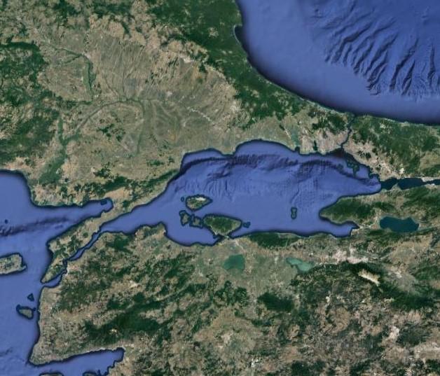 Marmara Denizinin Uzaydan Görüntüsü, Google Earth Ekran Alıntısı